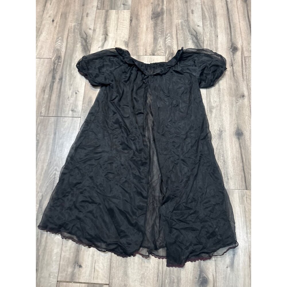 Vintage Radcliffe S Peignoir Sheer Black Nylon House Coat Nightgown Puff Sleeves